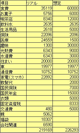 家計簿一か月